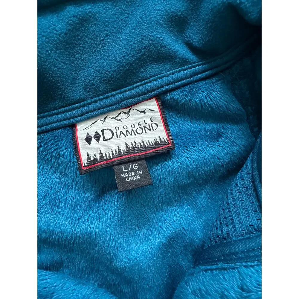 Double Diamond Softshell Hooded Jacket Fleece Lined Zipper Pockets Blue Large